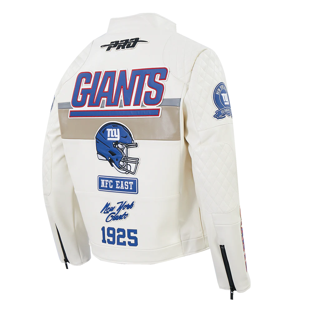 NFL NEW YORK GIANTS MEN'S MOTO JACKET (EGGSHELL) - Image 4