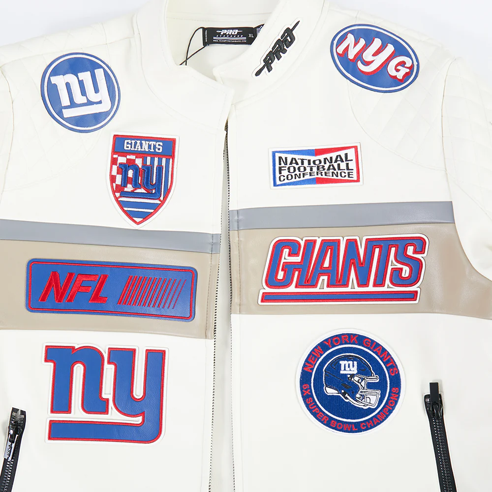 NFL NEW YORK GIANTS MEN'S MOTO JACKET (EGGSHELL) - Image 9