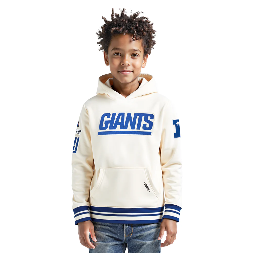 NFL NEW YORK GIANTS RETRO CLASSIC BIG BOY'S RIB FLC PO HOODIE (EGGSHELL/DODGER BLUE)