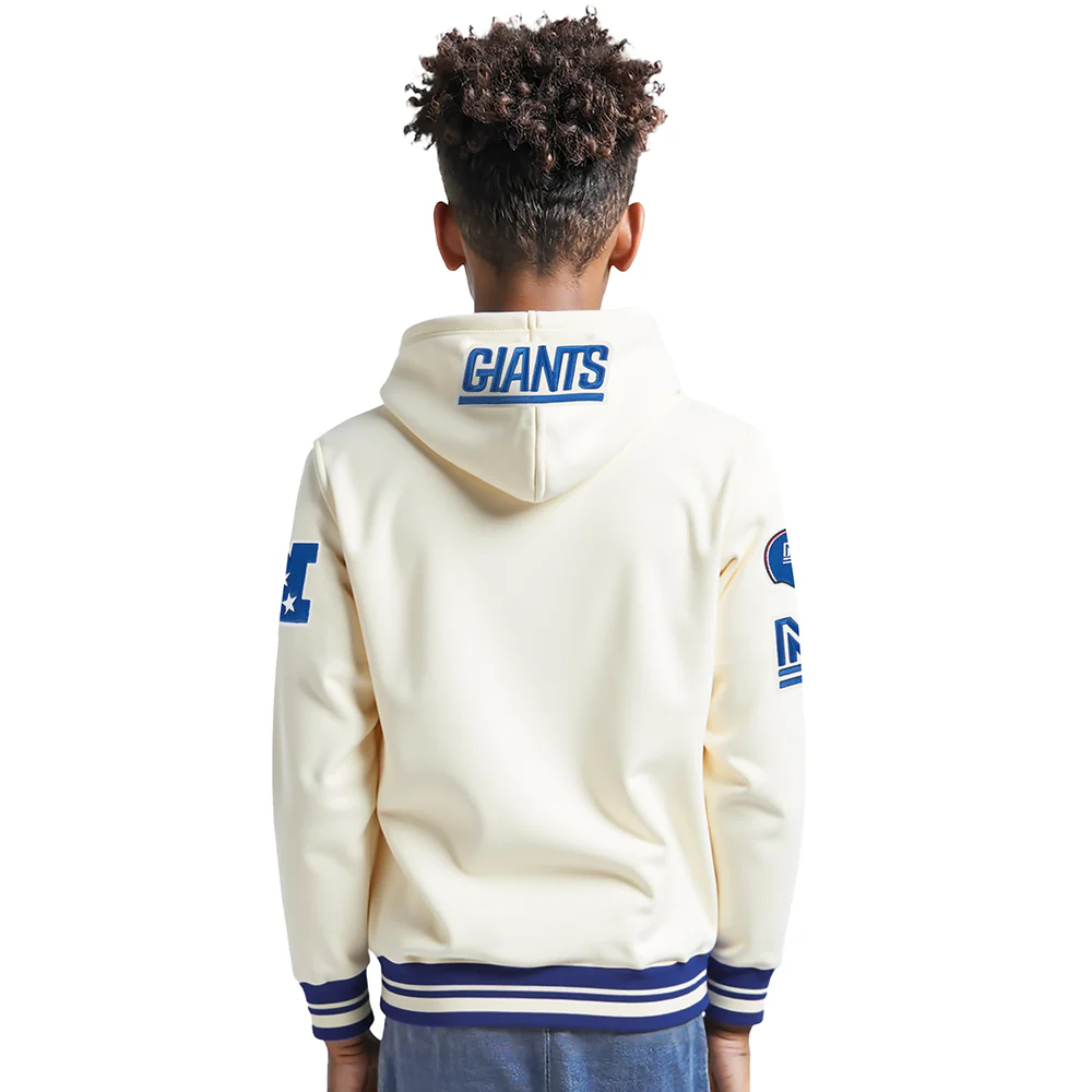 NFL NEW YORK GIANTS RETRO CLASSIC BIG BOY'S RIB FLC PO HOODIE (EGGSHELL/DODGER BLUE) - Image 2