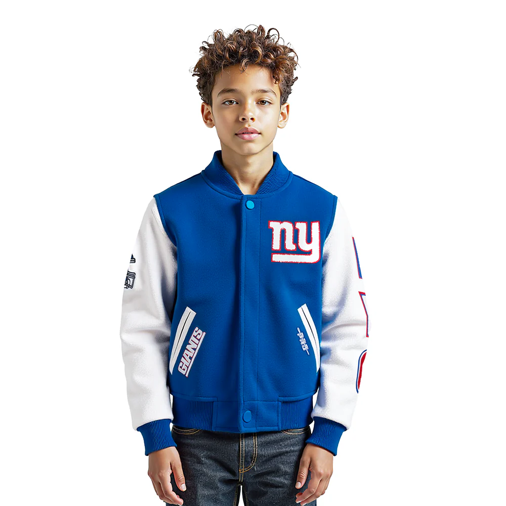 NFL NEW YORK GIANTS CLASSIC BIG BOYS WOOL VARSITY JACKET (DODGER BLUE/WHITE)