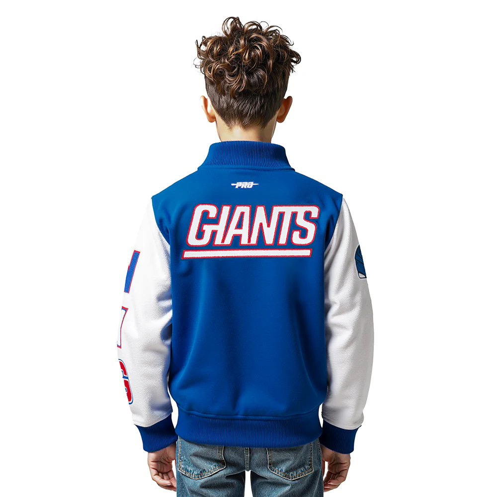 NFL NEW YORK GIANTS CLASSIC BIG BOYS WOOL VARSITY JACKET (DODGER BLUE/WHITE) - Image 2