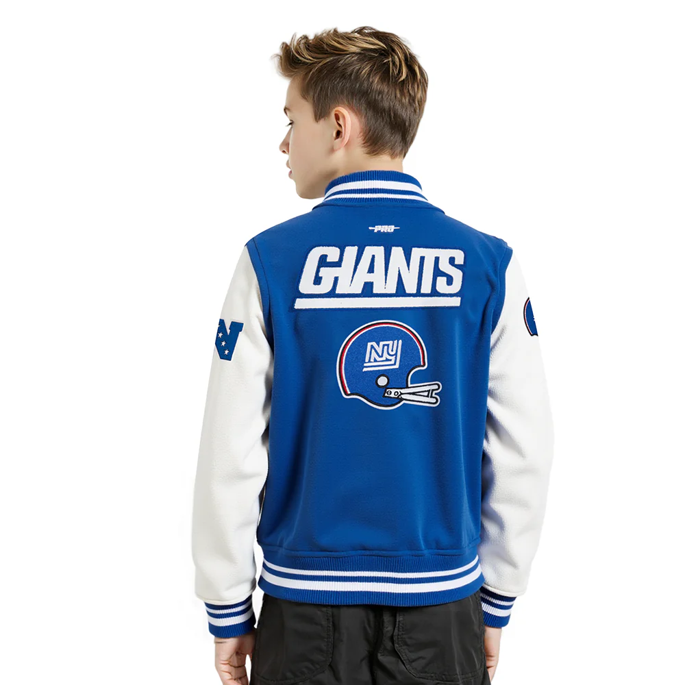NFL NEW YORK GIANTS RETRO CLASSIC BIG BOYS RIB WOOL VARSITY JACKET (DODGER BLUE/WHITE) - Image 2