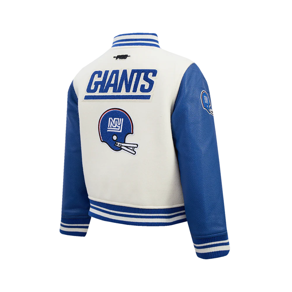 NFL NEW YORK GIANTS RETRO CLASSIC BIG BOY'S RIB WOOL VARSITY JACKET (EGGSHELL/DODGER BLUE) - Image 4