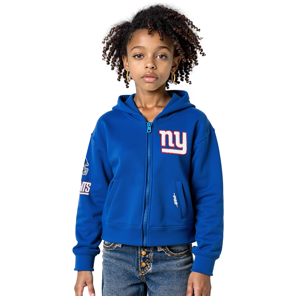 NFL NEW YORK GIANTS CLASSIC BIG GIRLS FLEECE FULL ZIP HOODIE (DODGER BLUE)