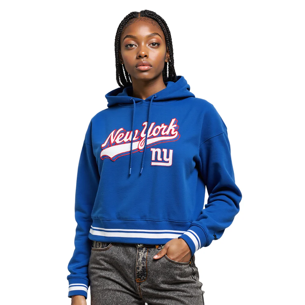 NFL NEW YORK GIANTS SCRIPT TAIL WOMEN'S RIB FLC CROPPED PO HOODIE (DODGER BLUE) - Image 7