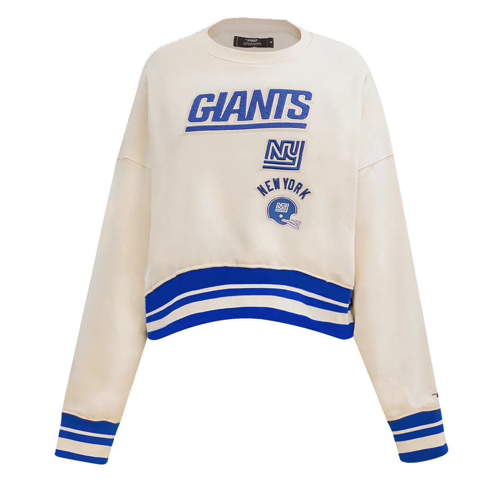 NFL NEW YORK GIANTS RETRO CLASSIC WOMEN'S RIB CREWNECK (EGGSHELL/DODGER BLUE)