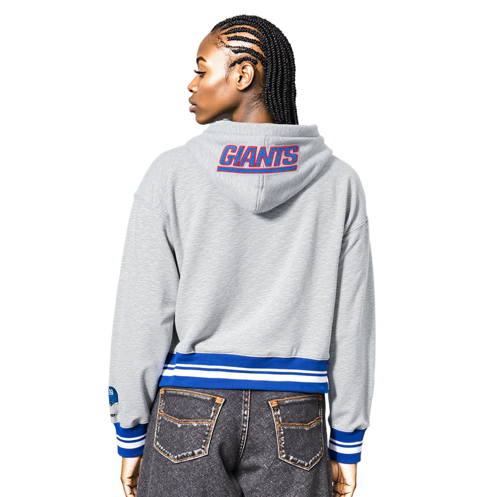 NFL NEW YORK GIANTS MASHUP WOMEN'S RIB CROPPED PO HOODIE (HEATHER GREY/DODGER BLUE) - Image 2