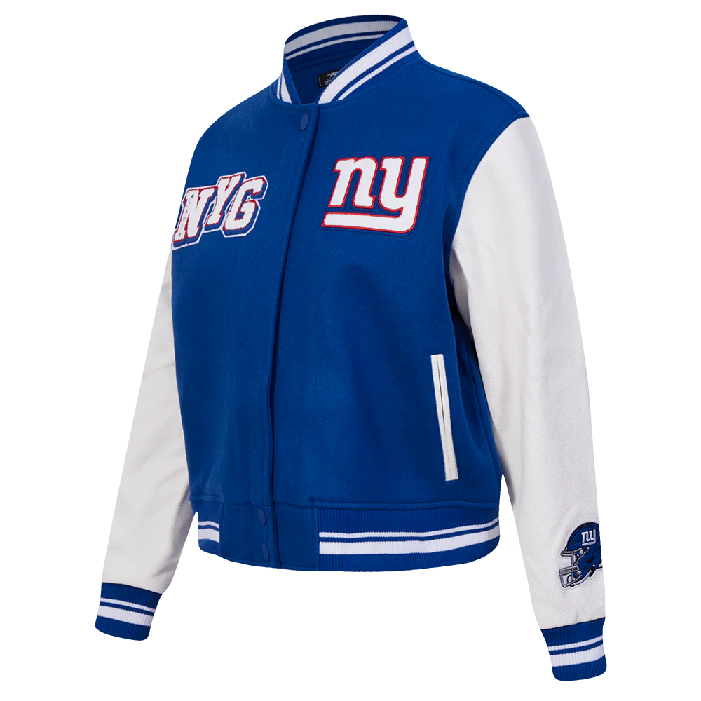 NFL NEW YORK GIANTS MASHUP WOMEN'S RIB WOOL VARSITY JACKET (DODGER BLUE/WHITE) - Image 2