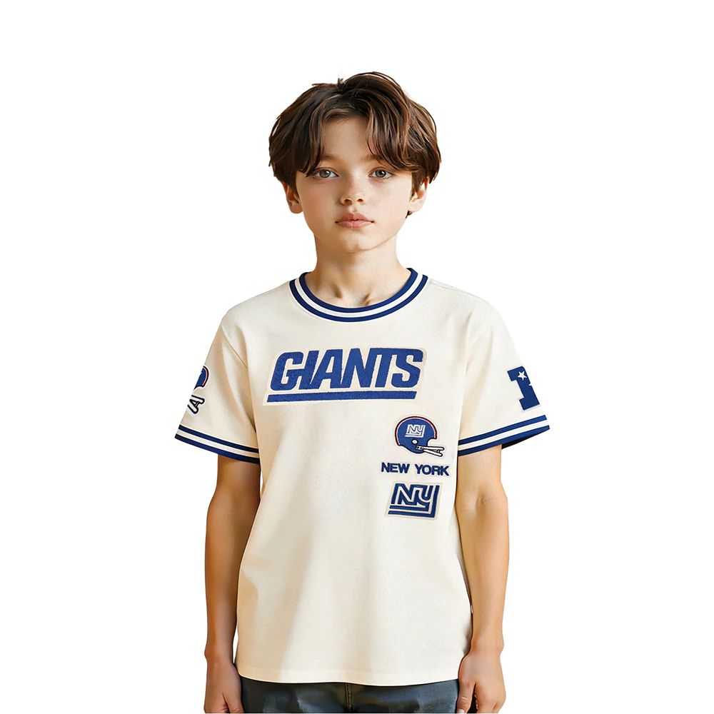NFL NEW YORK GIANTS RETRO CLASSIC LITTLE BOY'S SS STRIPED RIB TEE (EGGSHELL/DODGER BLUE)