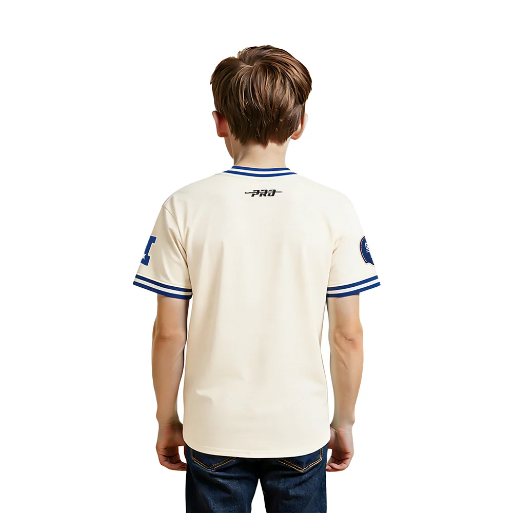 NFL NEW YORK GIANTS RETRO CLASSIC LITTLE BOY'S SS STRIPED RIB TEE (EGGSHELL/DODGER BLUE) - Image 2