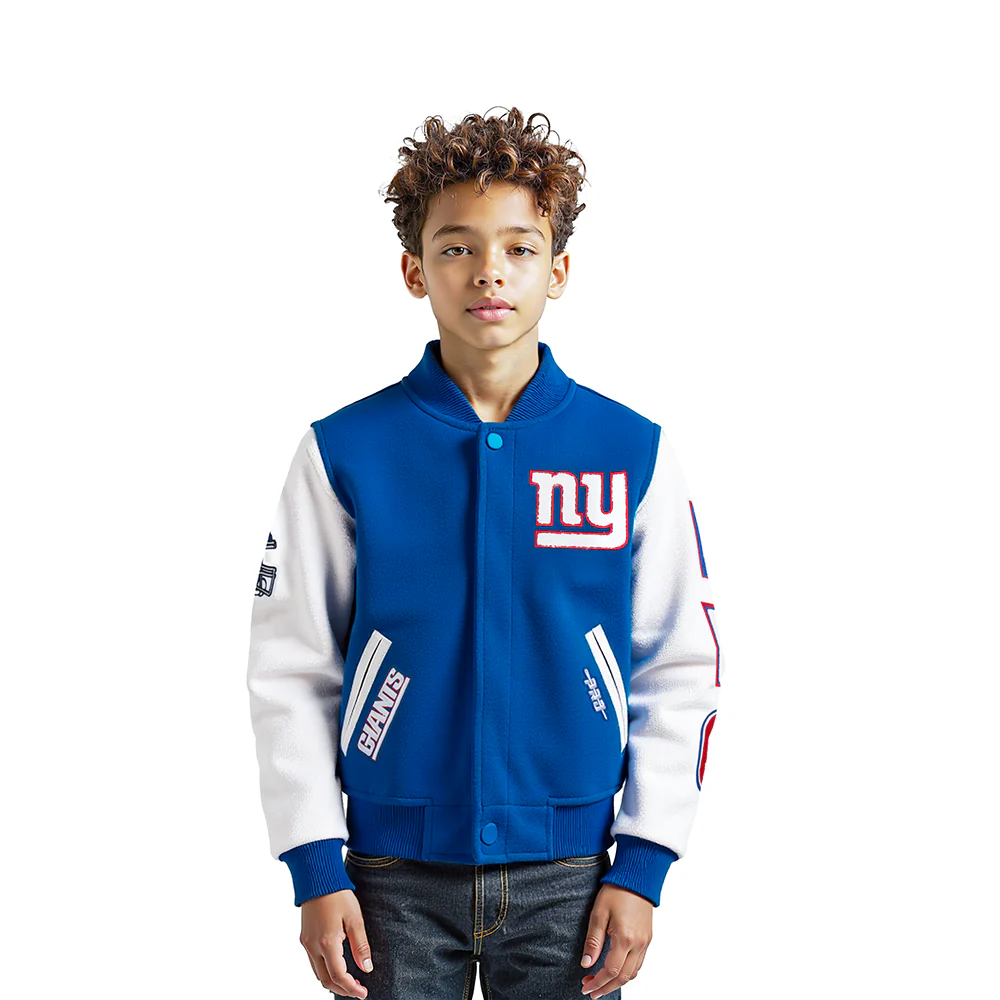 NFL NEW YORK GIANTS CLASSIC LITTLE BOYS WOOL VARSITY JACKET (DODGER BLUE/WHITE)