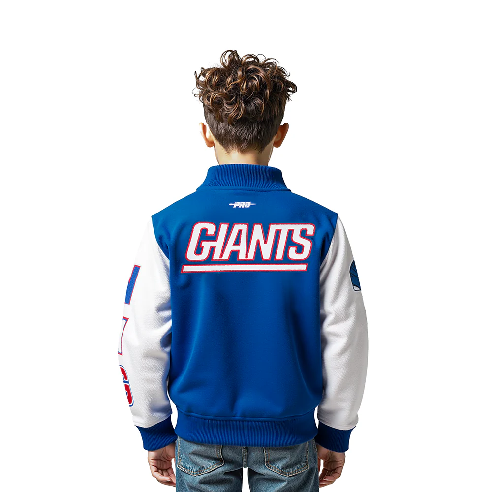 NFL NEW YORK GIANTS CLASSIC LITTLE BOYS WOOL VARSITY JACKET (DODGER BLUE/WHITE) - Image 2