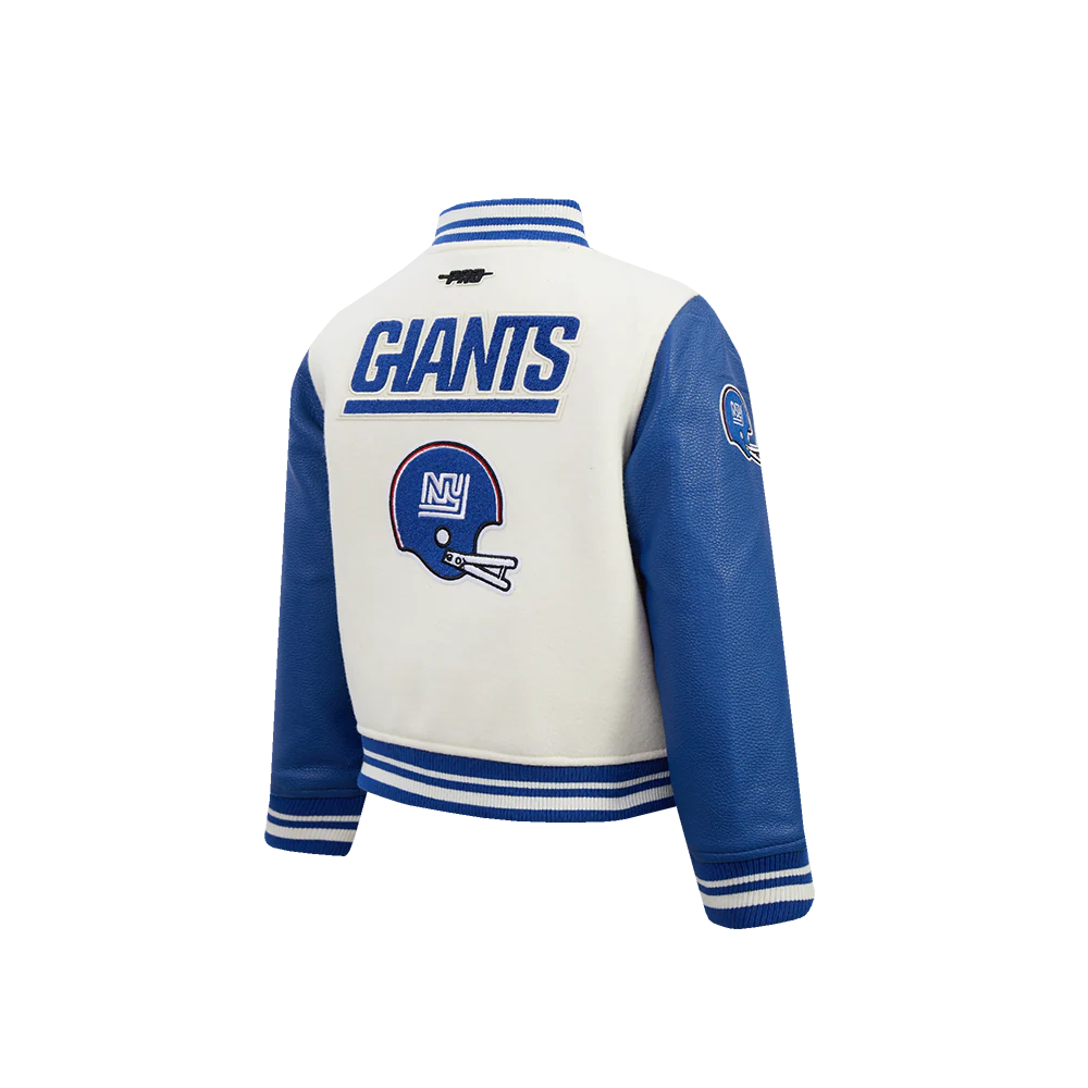 NFL NEW YORK GIANTS RETRO CLASSIC LITTLE BOY'S RIB WOOL VARSITY JACKET (EGGSHELL/DODGER BLUE) - Image 2