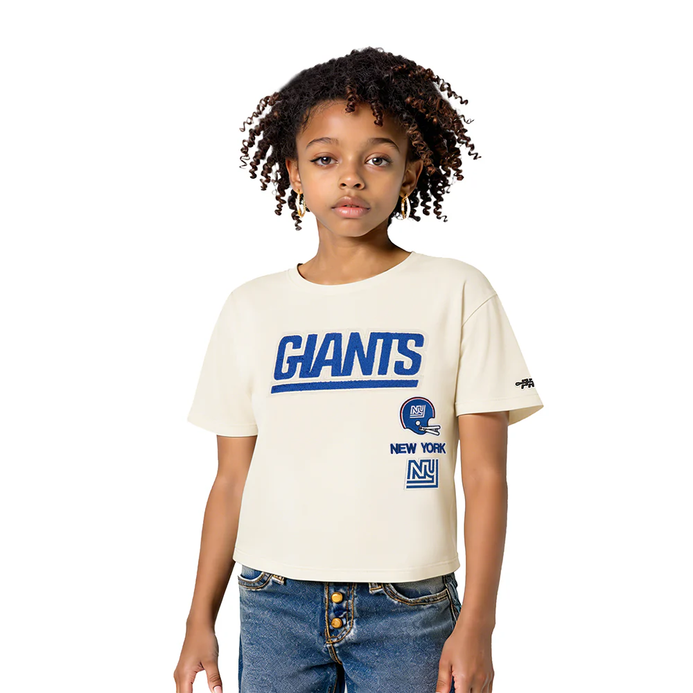 NFL NEW YORK GIANTS RETRO CLASSIC LITTLE GIRL'S SS BOXY TEE (EGGSHELL)