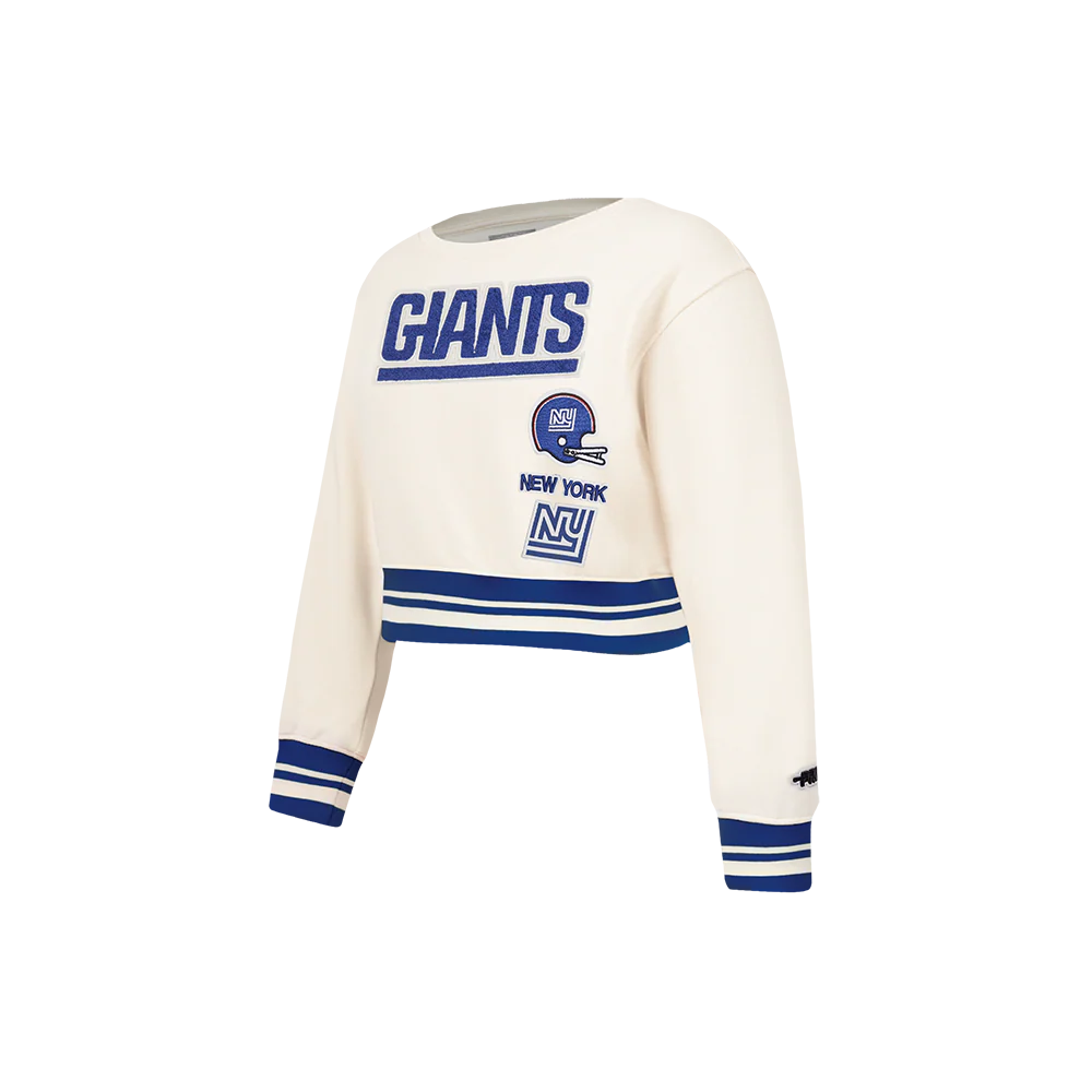 NFL NEW YORK GIANTS RETRO CLASSIC LITTLE GIRL'S RIB FLC CREWNECK (EGGSHELL/DODGER BLUE)