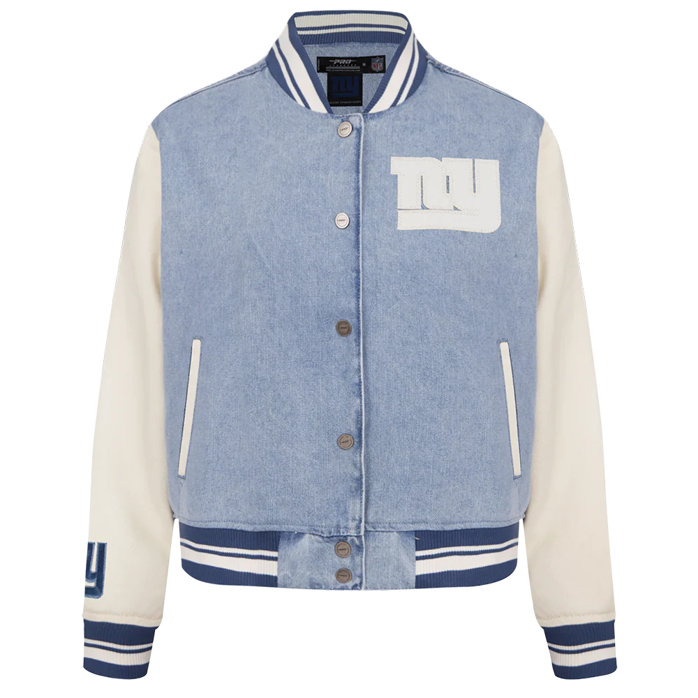 NFL NEW YORK GIANTS VARSITY BLUES WOMEN'S DENIM VARSITY JACKET (DENIM/LINEN) - Image 3