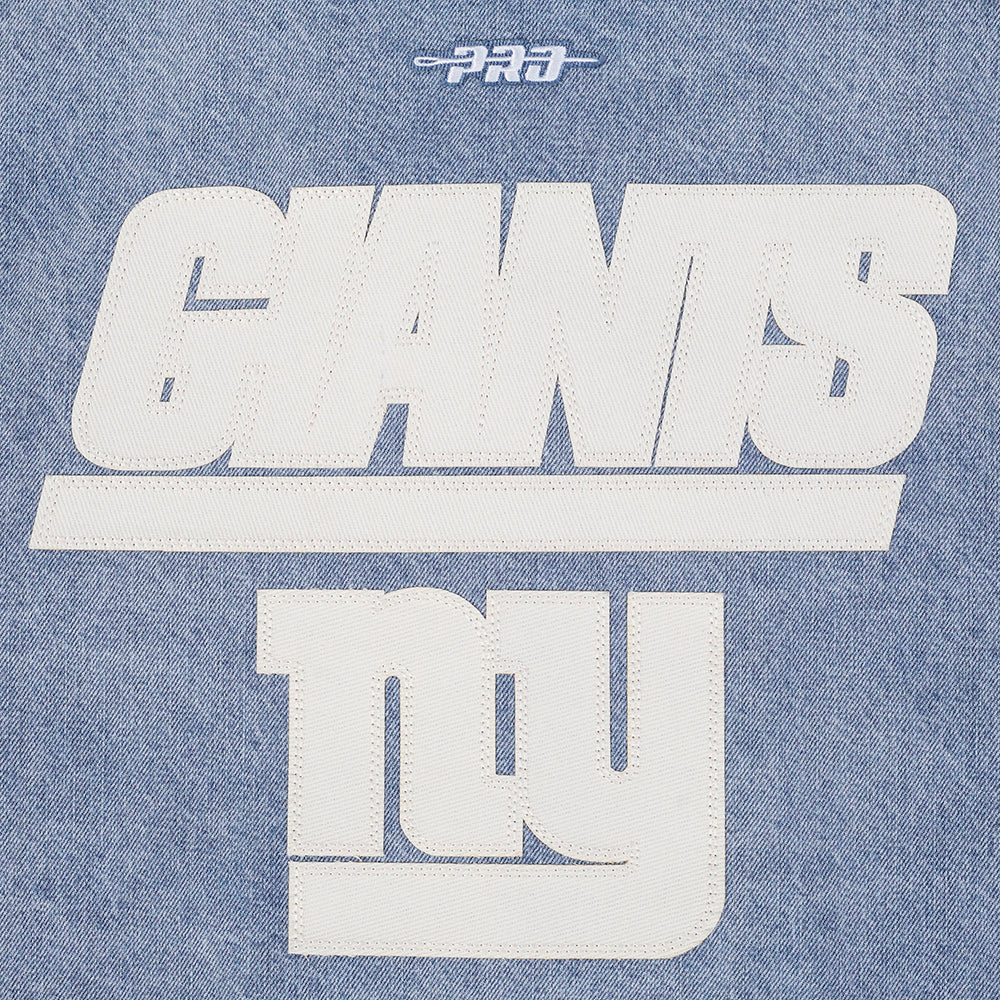 NFL NEW YORK GIANTS VARSITY BLUES WOMEN'S DENIM VARSITY JACKET (DENIM/LINEN) - Image 8