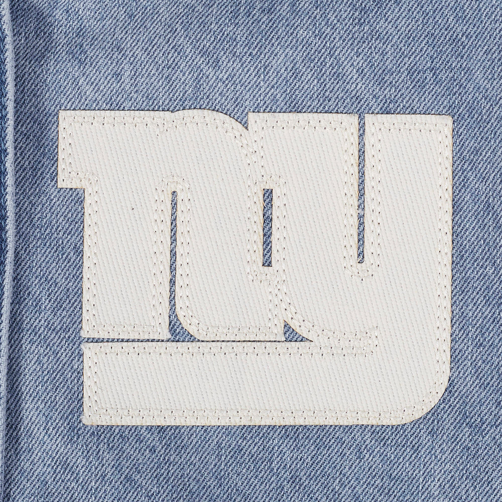 NFL NEW YORK GIANTS VARSITY BLUES WOMEN'S DENIM VARSITY JACKET (DENIM/LINEN) - Image 9