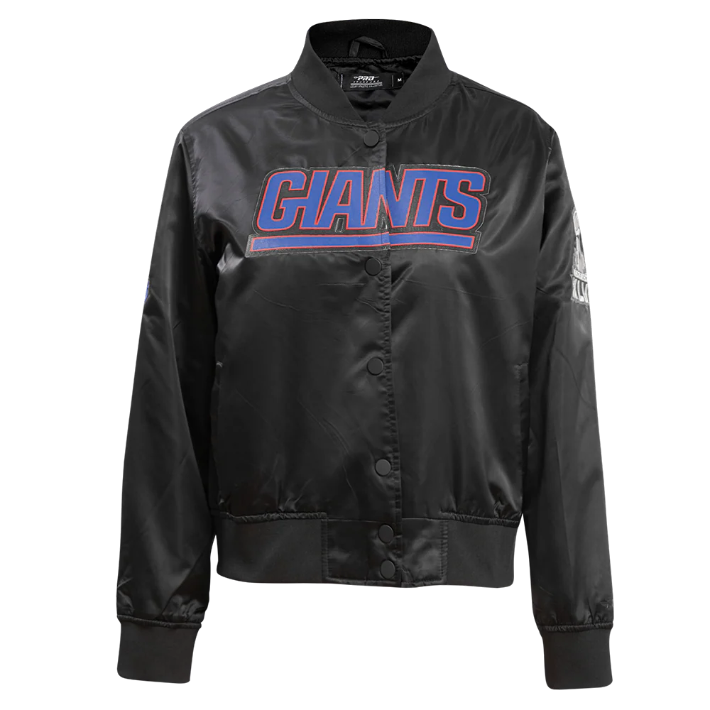 NFL NEW YORK GIANTS CLASSIC WOMEN'S SATIN JACKET (BLACK)