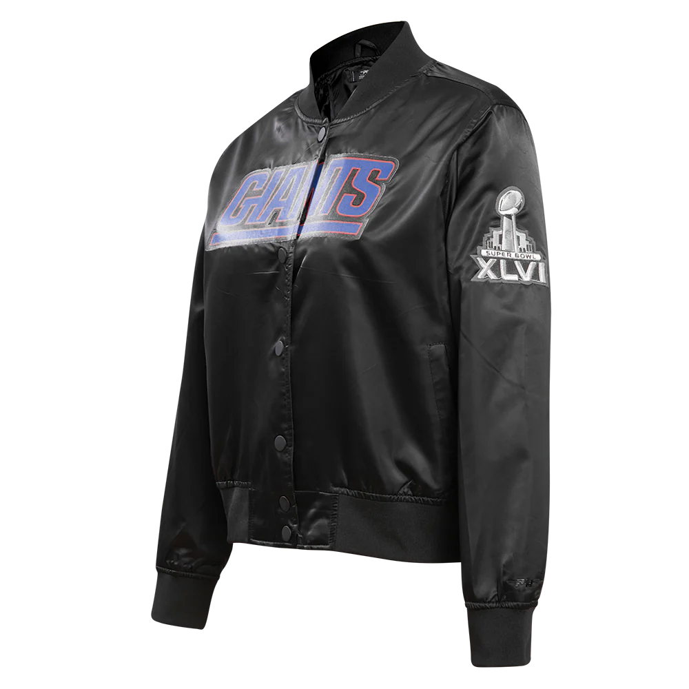 NFL NEW YORK GIANTS CLASSIC WOMEN'S SATIN JACKET (BLACK) - Image 2