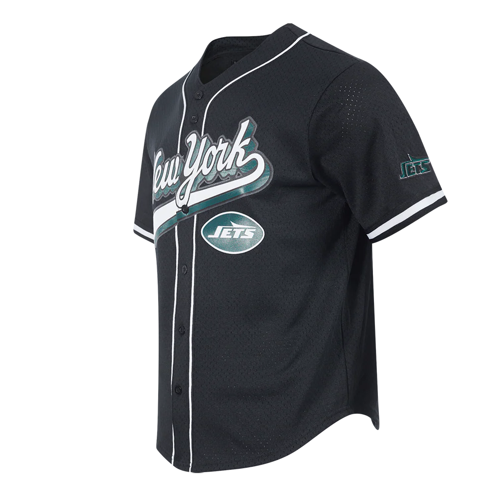 NFL NEW YORK JETS SCRIPT TAIL MEN'S MESH BUTTON DOWN SHIRT (BLACK) - Image 2