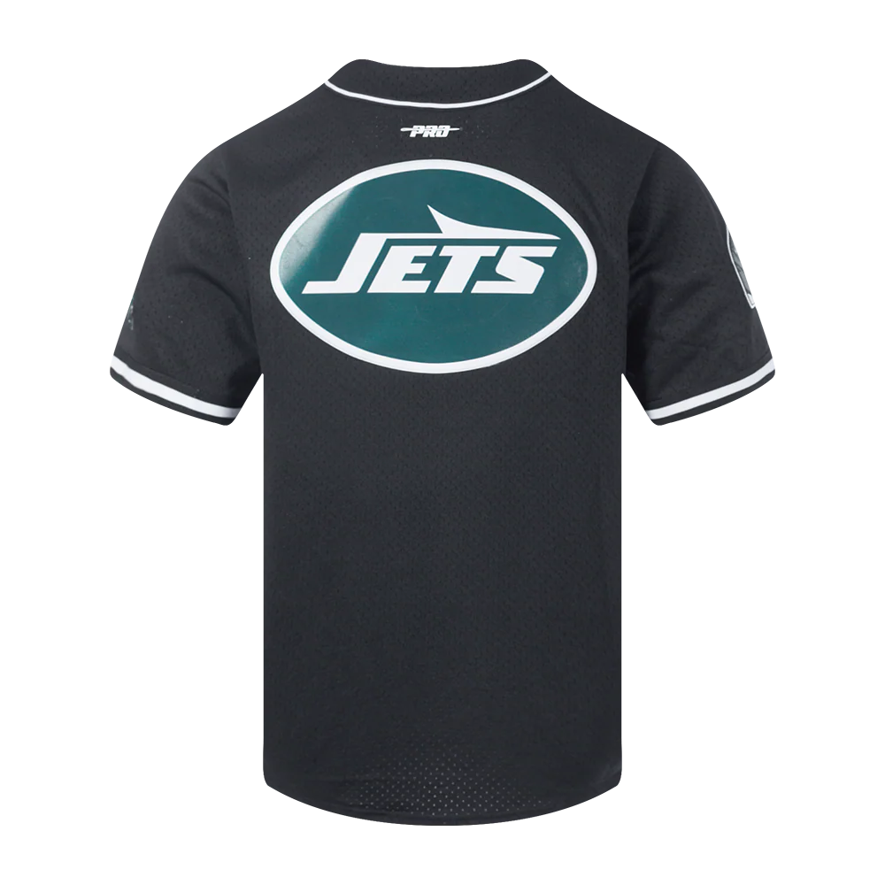 NFL NEW YORK JETS SCRIPT TAIL MEN'S MESH BUTTON DOWN SHIRT (BLACK) - Image 3