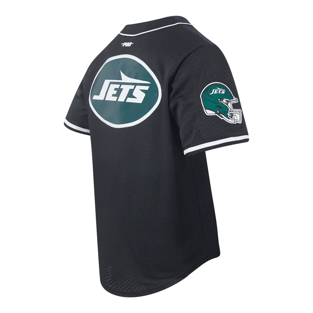 NFL NEW YORK JETS SCRIPT TAIL MEN'S MESH BUTTON DOWN SHIRT (BLACK) - Image 4