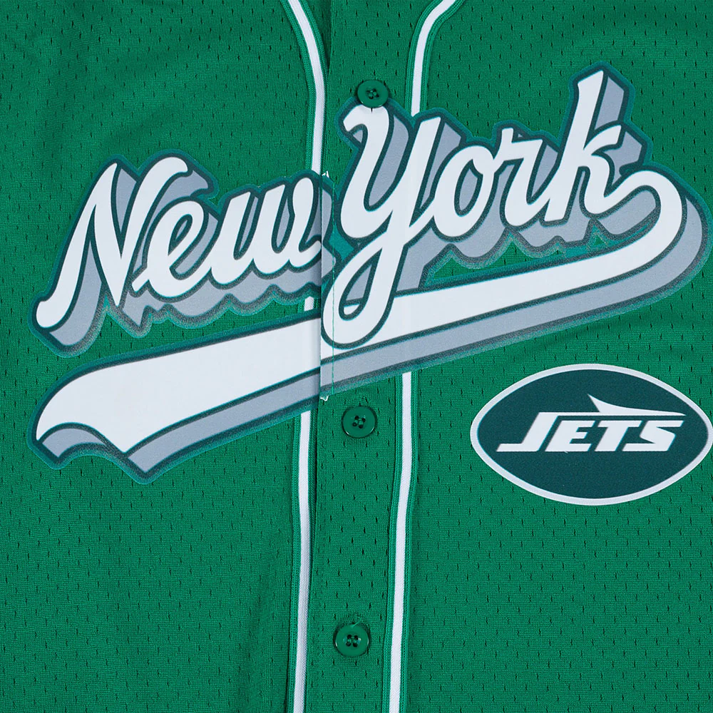 NFL NEW YORK JETS SCRIPT TAIL MEN'S MESH BUTTON DOWN SHIRT (KELLY GREEN) - Image 16