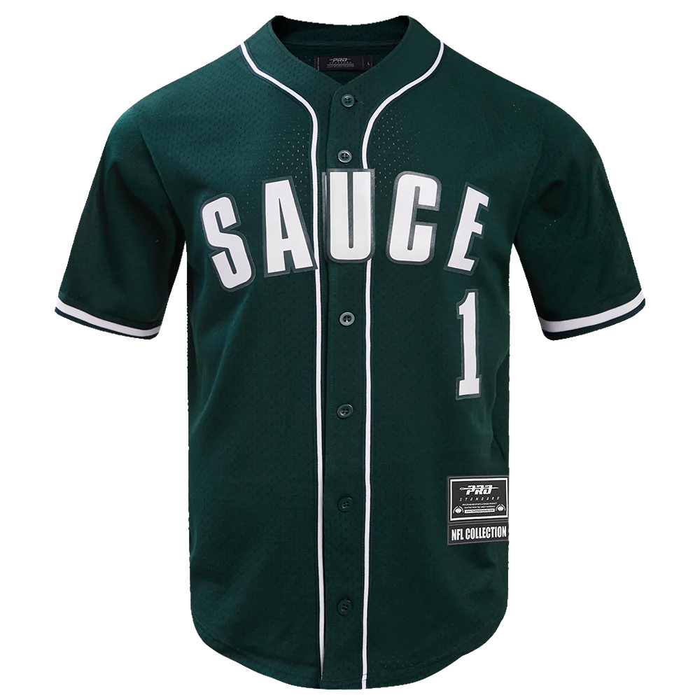 NFL NEW YORK JETS AHMAD "SAUCE" GARDNER #1 MEN'S MESH BUTTON DOWN SHIR (FOREST GREEN)