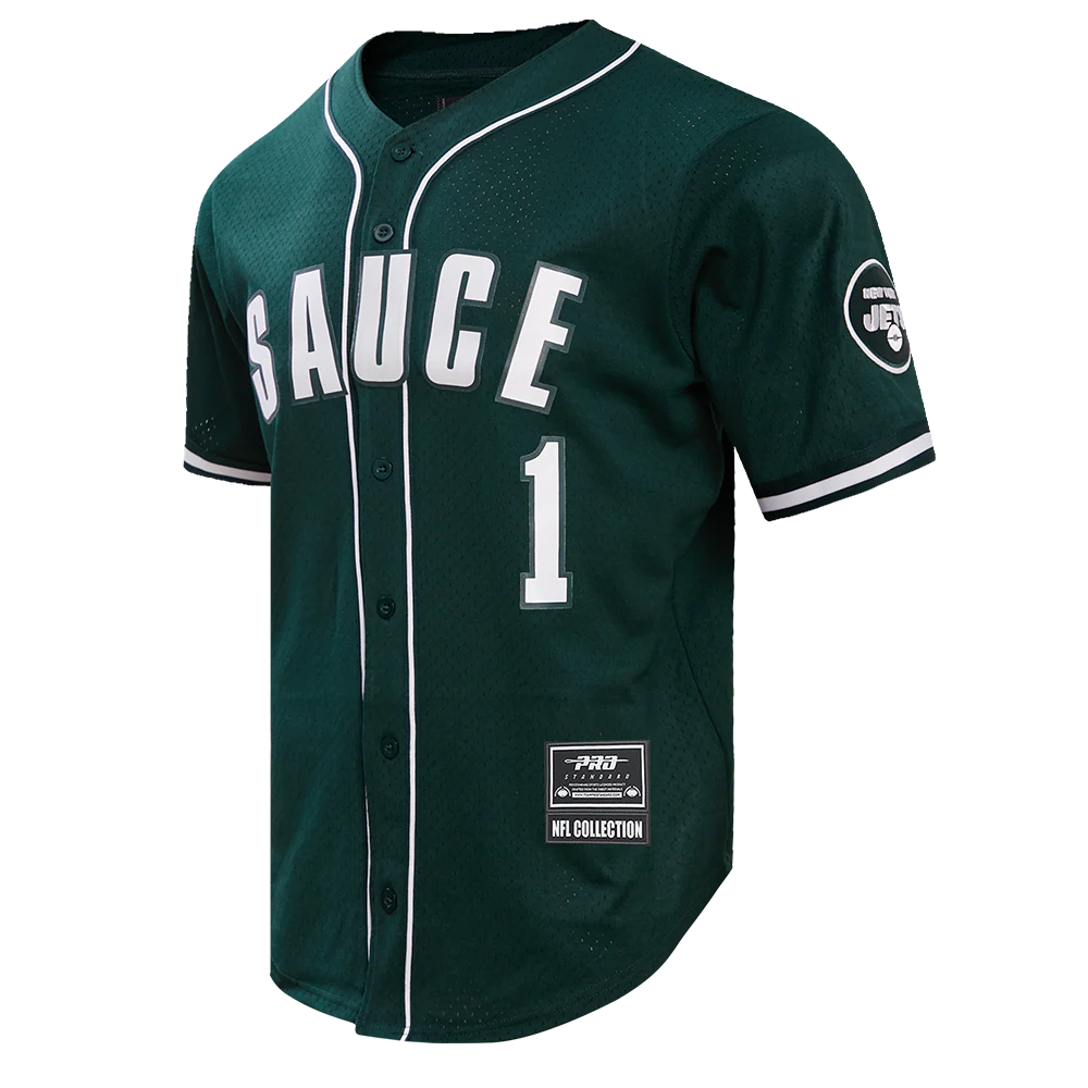 NFL NEW YORK JETS AHMAD "SAUCE" GARDNER #1 MEN'S MESH BUTTON DOWN SHIR (FOREST GREEN) - Image 2