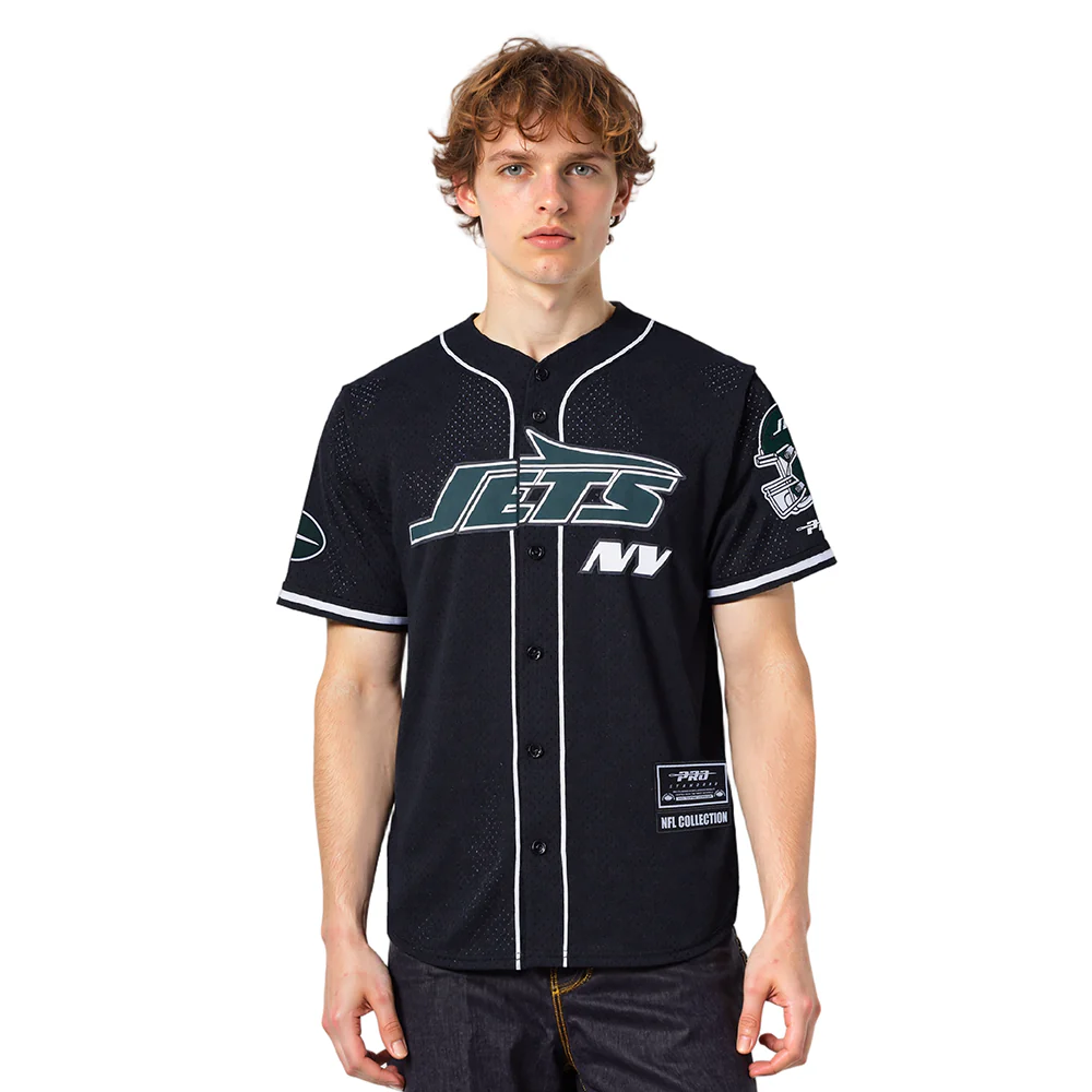 NFL NEW YORK JETS CLASSIC MESH MEN'S BUTTON DOWN SHIRT (BLACK) - Image 10