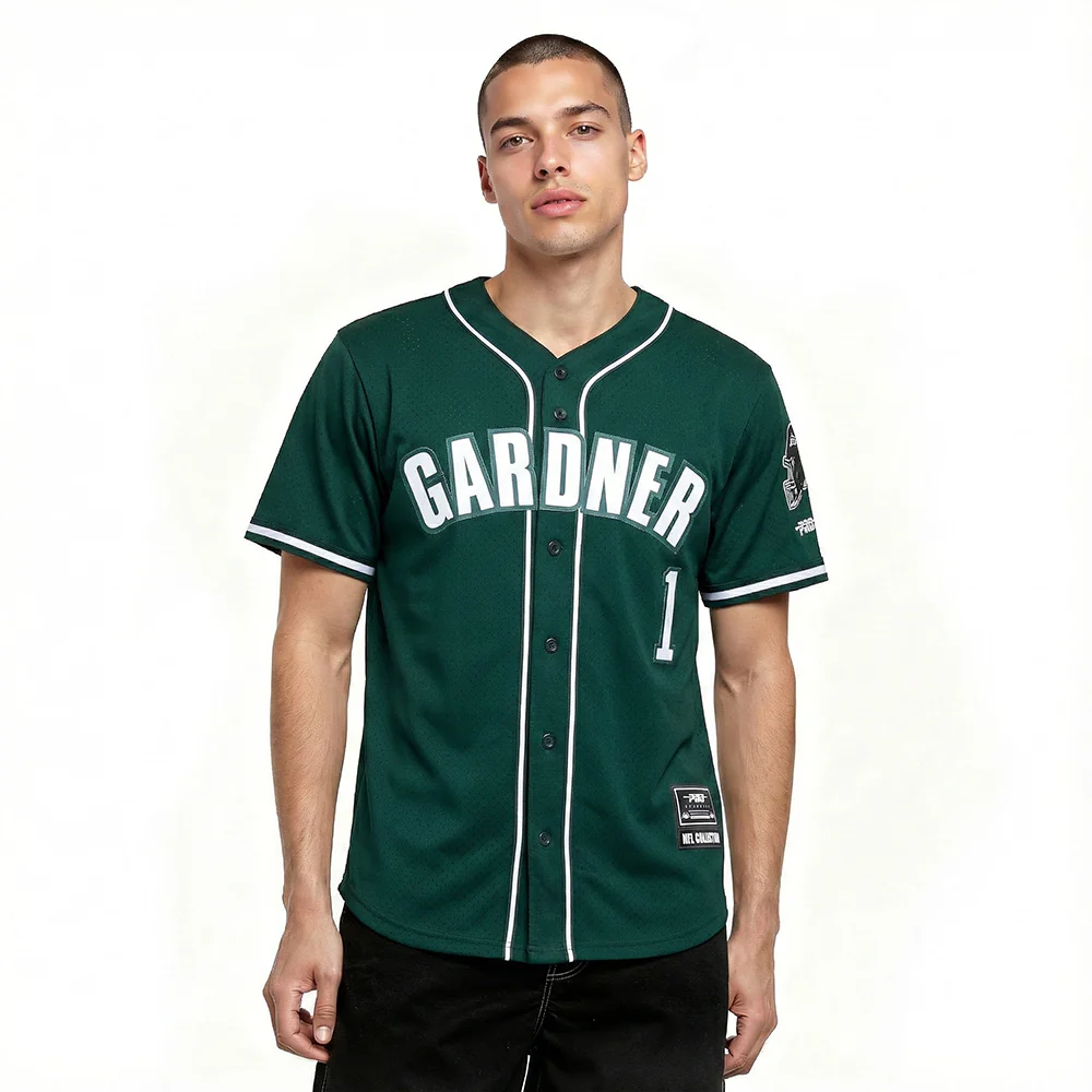 NFL NEW YORK JETS AHMAD "SAUCE" GARDNER #1 CLASSIC MESH PNN MEN'S MESH BUTTON DOWN SHIRT (FOREST GREEN)