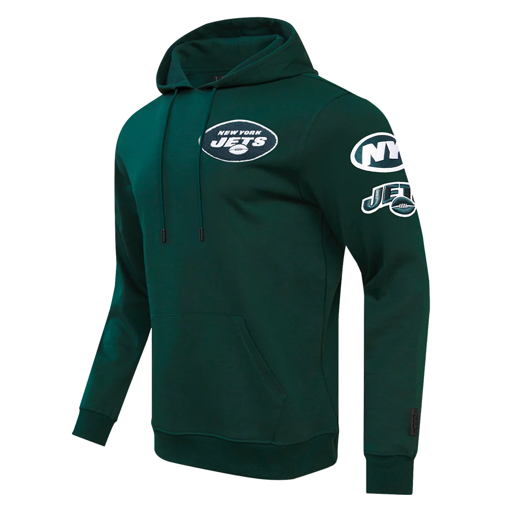 NFL NEW YORK JETS CLASSIC CHENILLE MEN'S DOUBLE KNIT PULLOVER HOODIE (FOREST GREEN) - Image 2