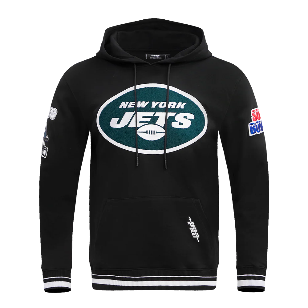 NFL NEW YORK JETS MASHUP MEN'S RIB PULLOVER HOODIE (BLACK)