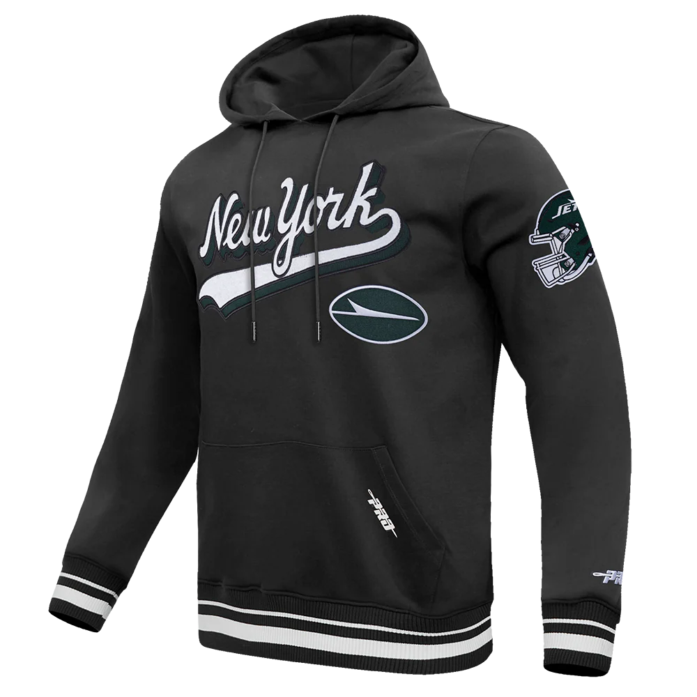 NFL NEW YORK JETS SCRIPT TAIL MEN'S RIB FLC PO HOODIE (BLACK) - Image 3