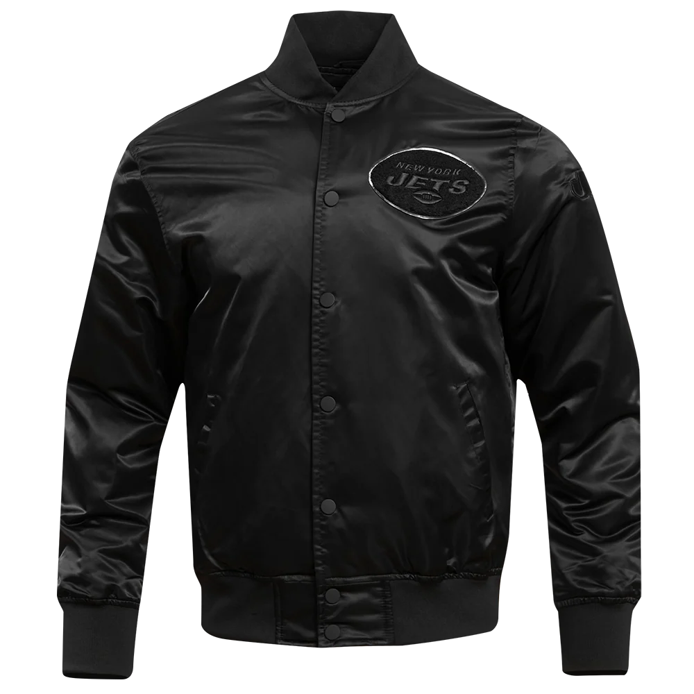NFL NEW YORK JETS TRIPLE BLACK SATIN JACKET (TRIPLE BLACK)
