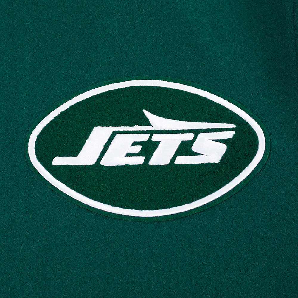 NFL NEW YORK JETS TURN IT UP MEN'S RIB WOOL VARSITY JACKET (FOREST GREEN/WHITE) - Image 9