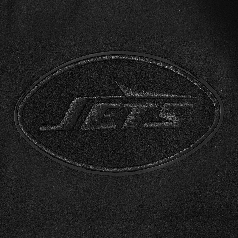 NFL NEW YORK JETS TRIPLE BLACK MEN'S WOOL VARSITY JACKET (JET BLACK) - Image 7