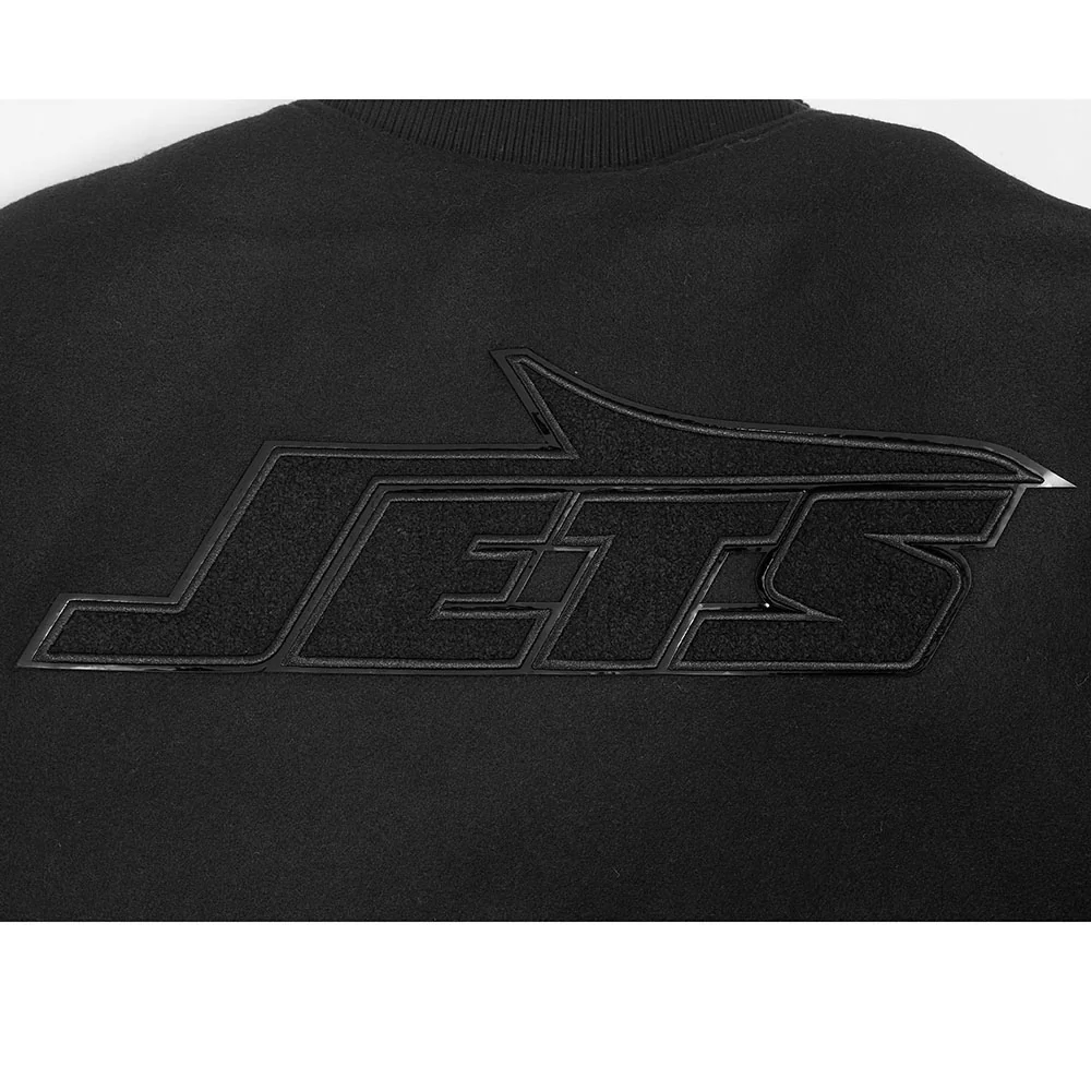 NFL NEW YORK JETS TRIPLE BLACK MEN'S WOOL VARSITY JACKET (JET BLACK) - Image 8