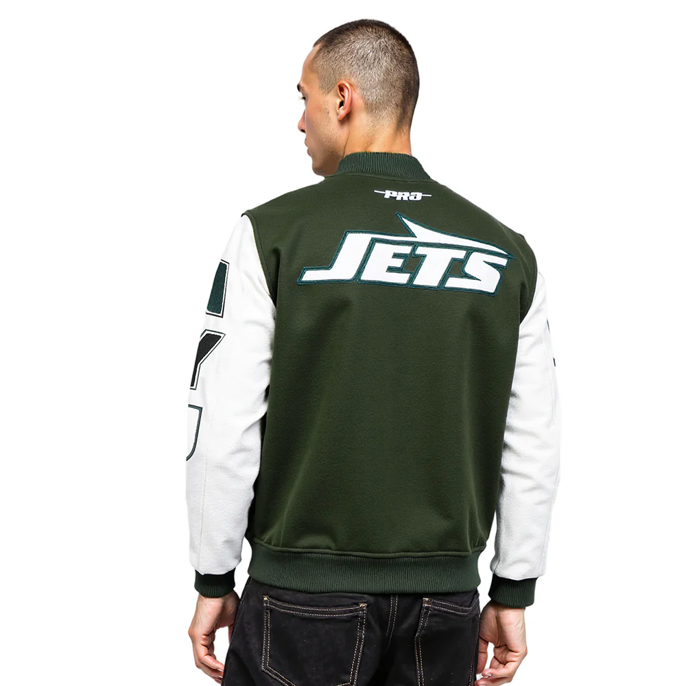 NFL NEW YORK JETS CLASSIC WOOL MEN'S VARSITY JACKET (FOREST GREEN/WHITE)