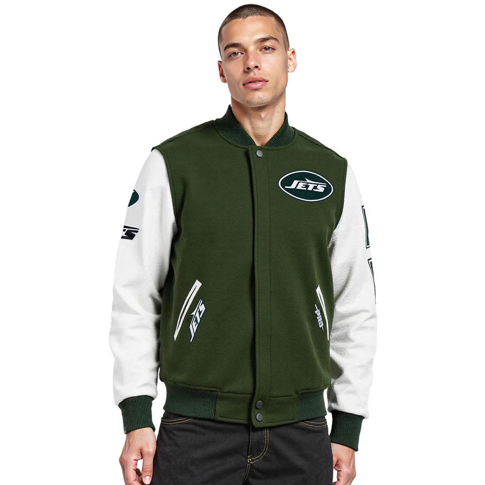 NFL NEW YORK JETS CLASSIC WOOL MEN'S VARSITY JACKET (FOREST GREEN/WHITE) - Image 10