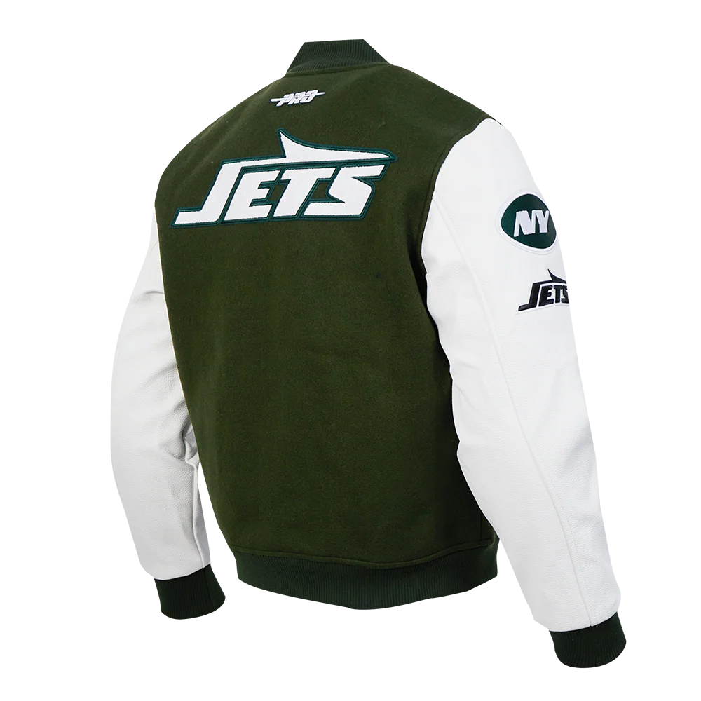 NFL NEW YORK JETS CLASSIC WOOL MEN'S VARSITY JACKET (FOREST GREEN/WHITE) - Image 4
