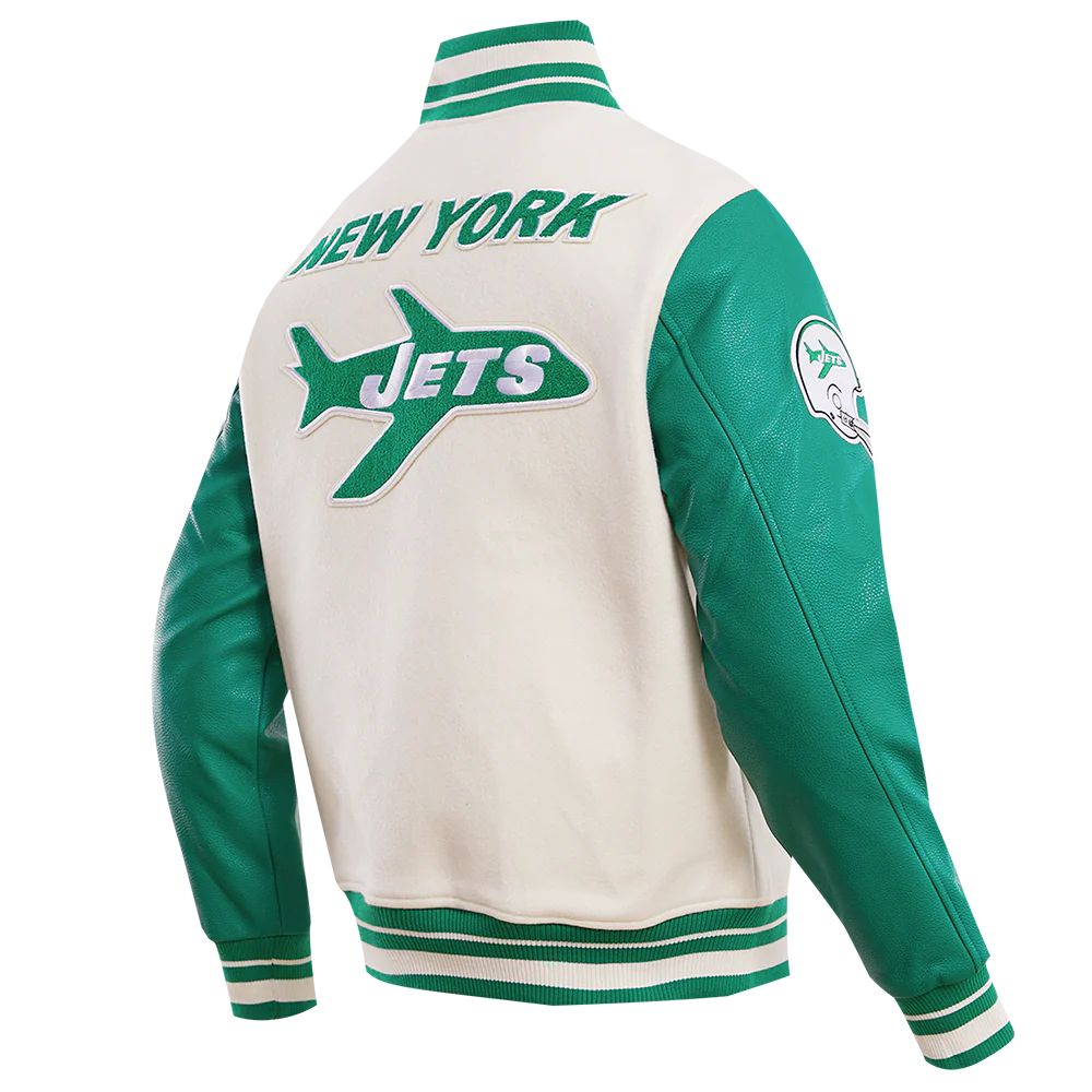 NFL NEW YORK JETS RETRO CLASSIC MEN'S RIB WOOL VARSITY JACKET (EGGSHELL/ KELLY GREEN) - Image 13