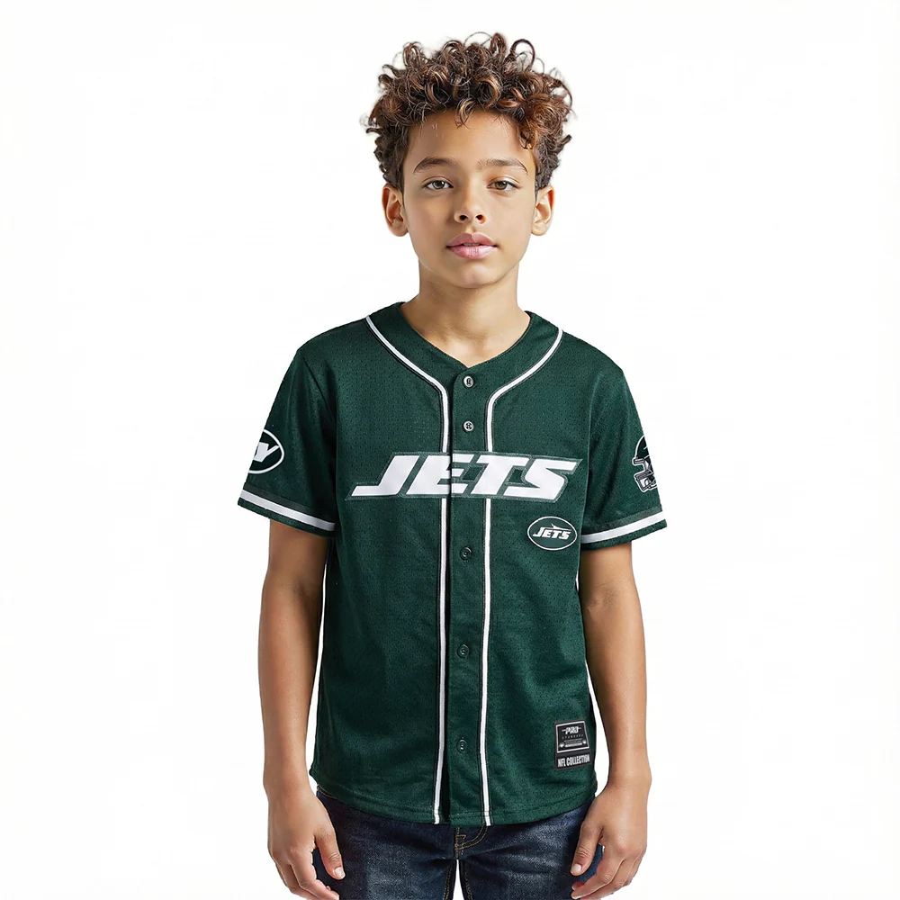 NFL NEW YORK JETS CLASSIC BIG BOY'S MESH BUTTON DOWN SHIRT (FOREST GREEN)