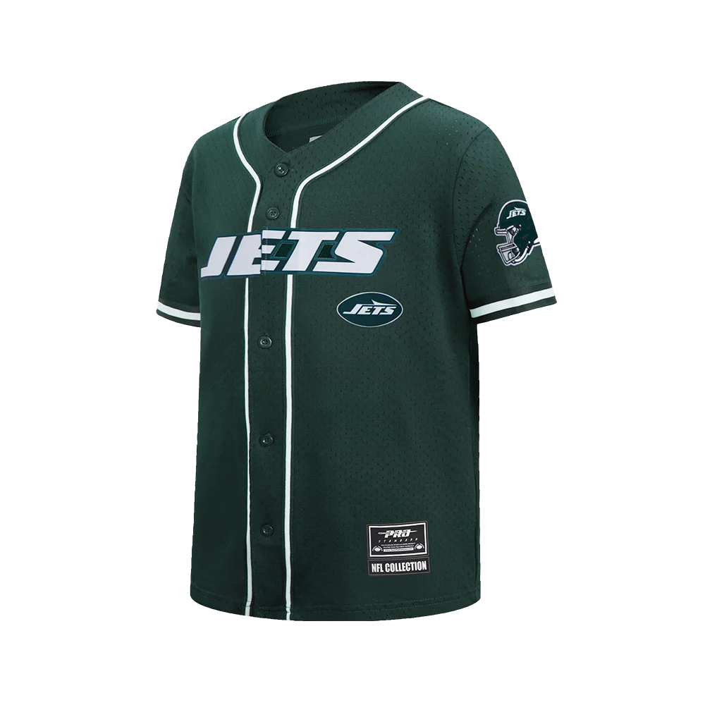 NFL NEW YORK JETS CLASSIC BIG BOY'S MESH BUTTON DOWN SHIRT (FOREST GREEN) - Image 3
