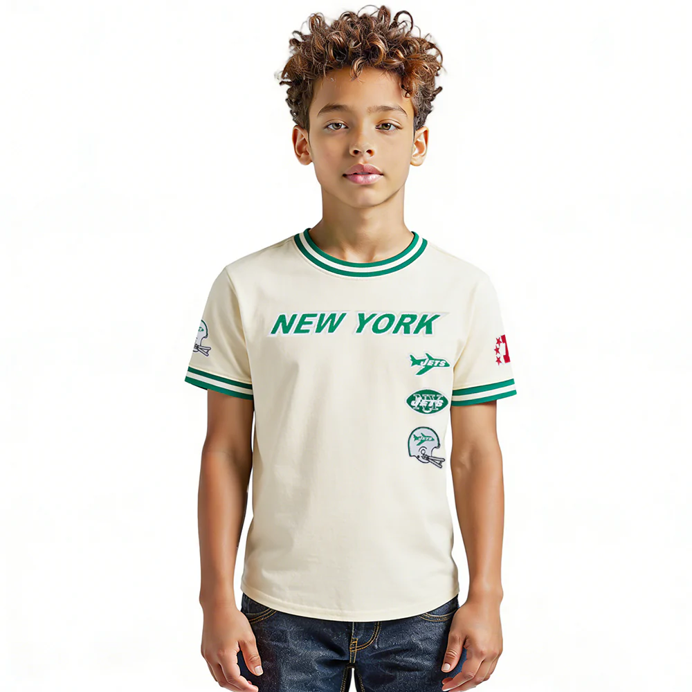 NFL NEW YORK JETS RETRO CLASSIC BIG BOY'S SS STRIPED RIB TEE (EGGSHELL/ KELLY GREEN)