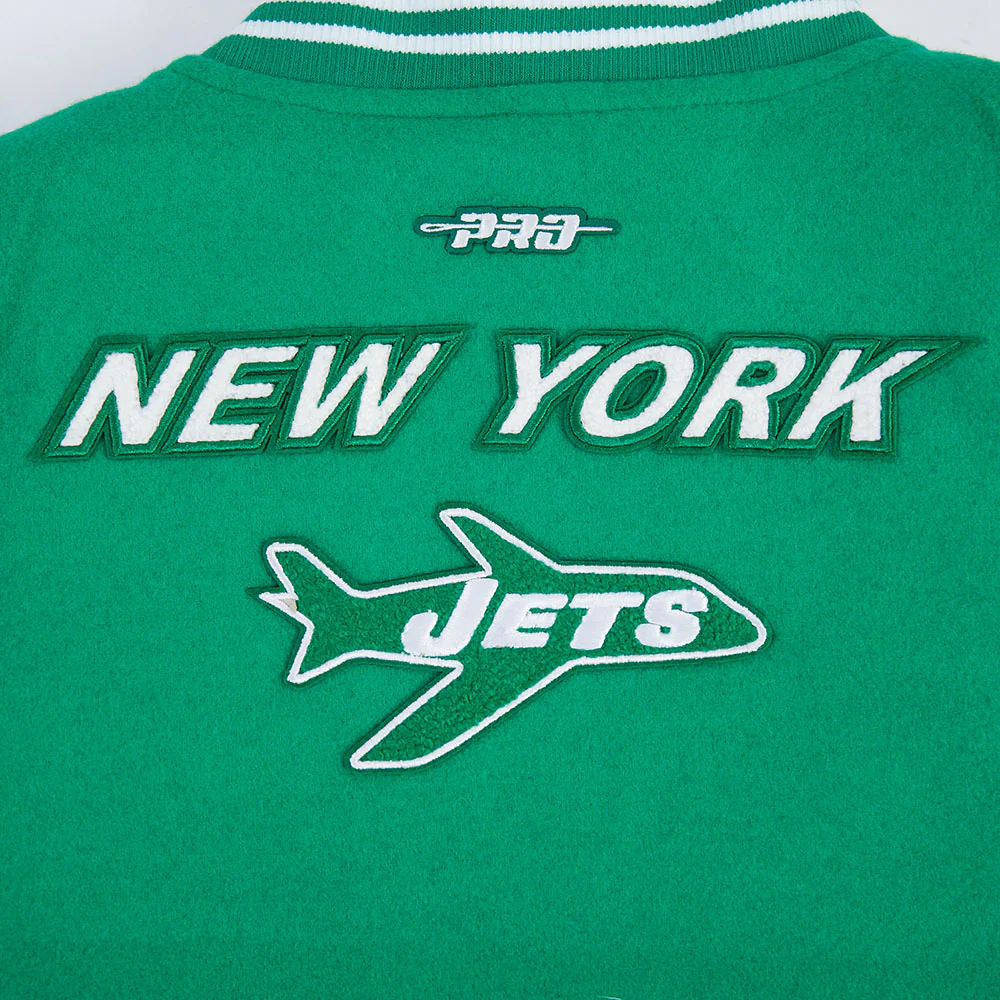 NFL NEW YORK JETS RETRO CLASSIC BIG BOYS RIB WOOL VARSITY JACKET (KELLY GREEN/ WHITE) - Image 5