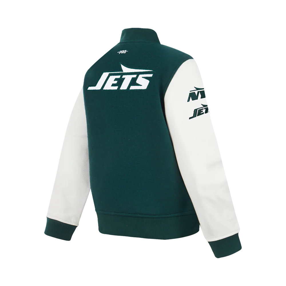 NFL NEW YORK JETS CLASSIC CHENILLE BIG BOY'S WOOL VARSITY JACKET (FOREST GREEN/WHITE) - Image 4