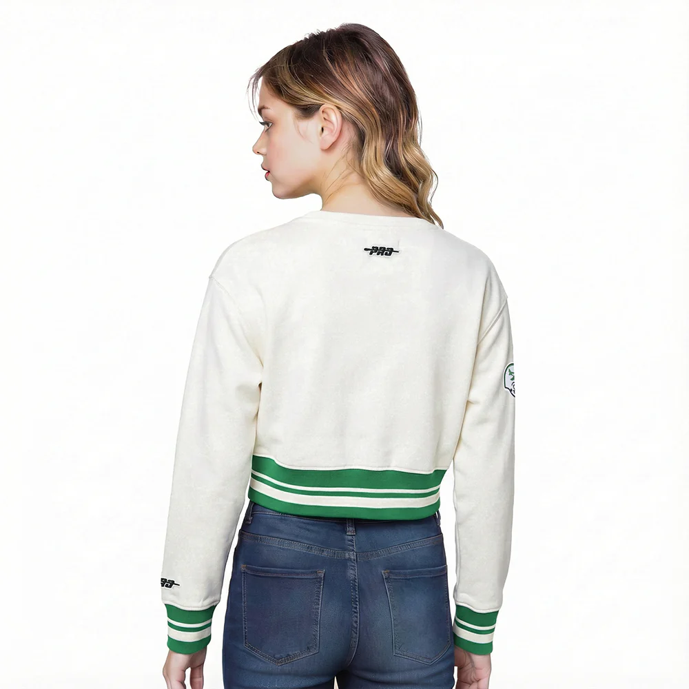 NFL NEW YORK JETS RETRO CLASSICS BIG GIRL'S RIB FLEECE CREWNECK (EGGSHELL/ KELLY GREEN) - Image 2